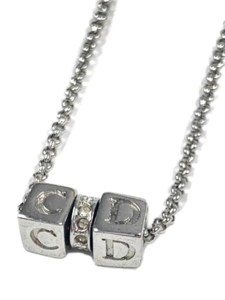 Christian Dior - Cd Cube Necklace Silver Tone Crystal Accent Adjustable